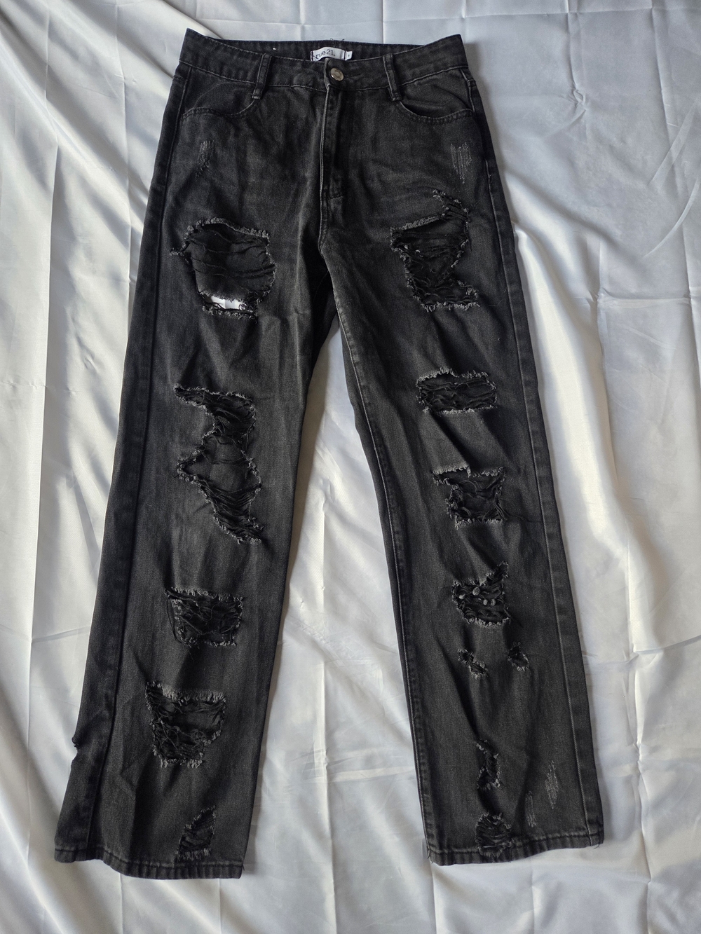 Rue21 Black High Rise Distressed Thrashed Skater Grunge Straight Leg Jeans 6